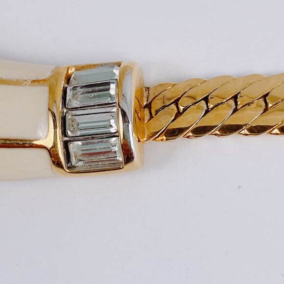 VTG Signed Swarovski Necklace Gold Tone Baguette Rhinestone 1980s Statement - Picture 8 of 16